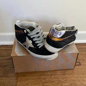 Golden Goose Mid Star Black Sparkle/Silver Star